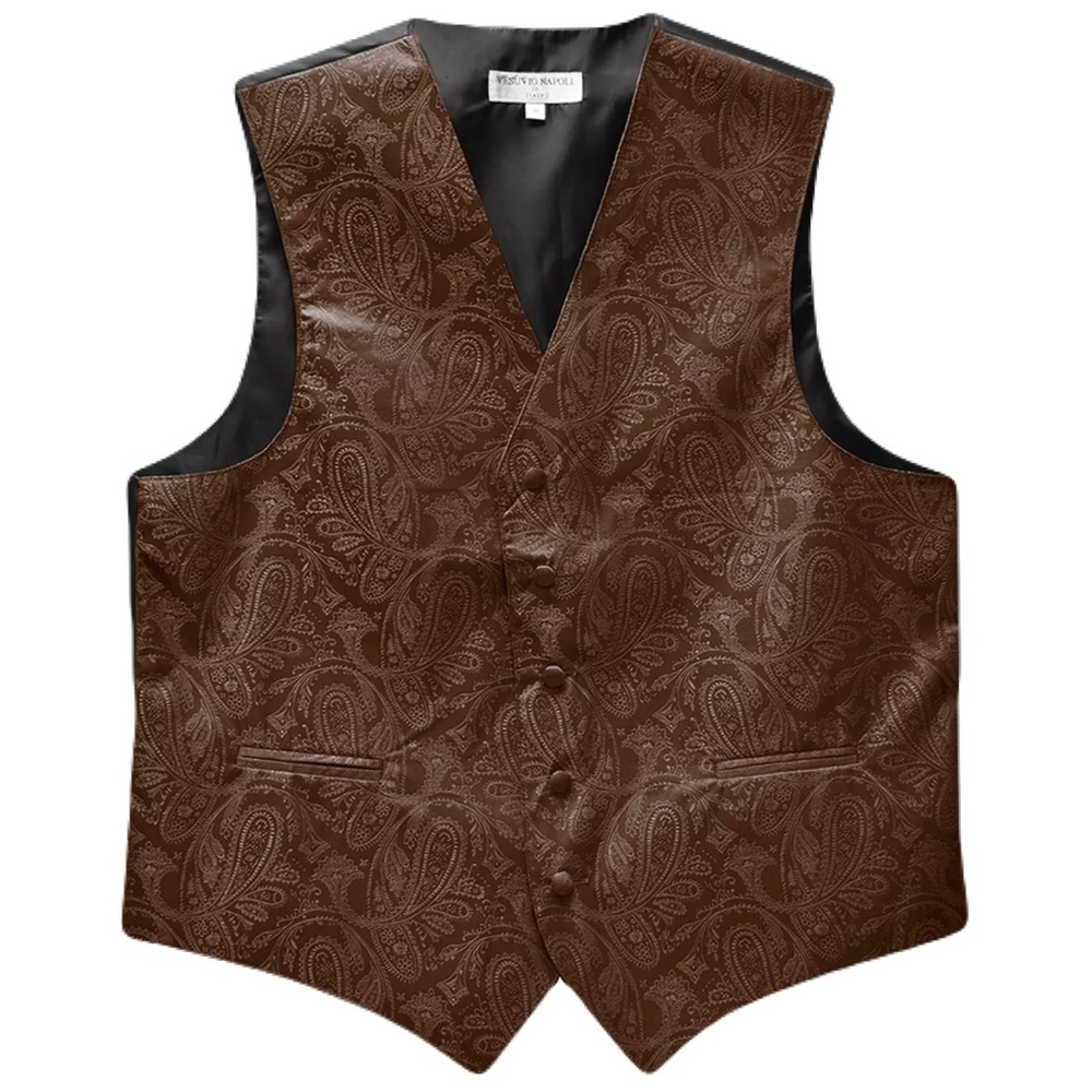 Vesuvio Napoli Italy Men's Large Formal Tuxedo Vest Brown Paisley